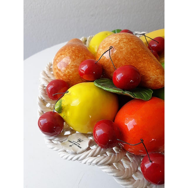 Large Handmade Ceramic Fruit Basket from Capodimonte, Italy, 1980s For Sale - Image 8 of 12