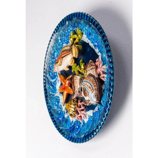 Mid-Century Barbotine Hand Painted Seafood Faience Plate, France For Sale - Image 3 of 6