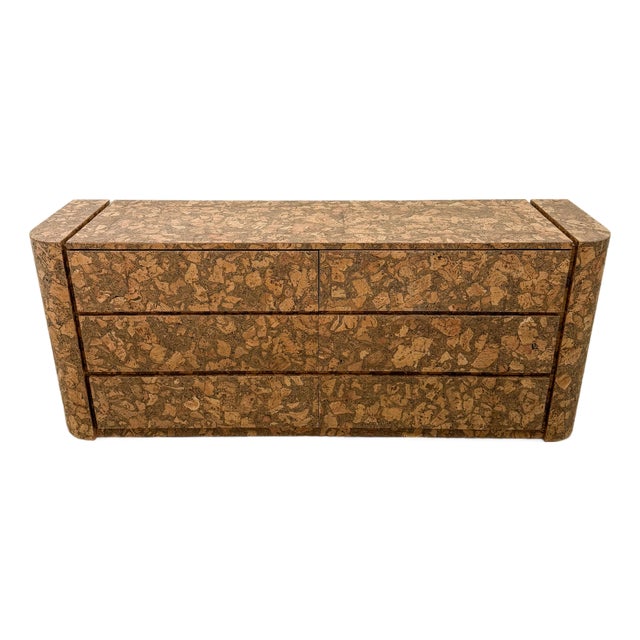 Vintage 1970s MCM Six Drawer Cork Dresser For Sale