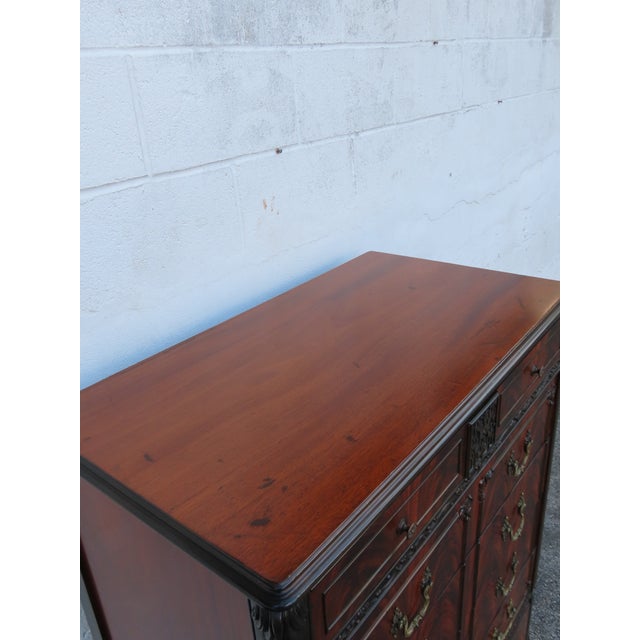 Early 1900s Carved Flame Mahogany Tall Chest of Drawers 6324 For Sale - Image 10 of 12