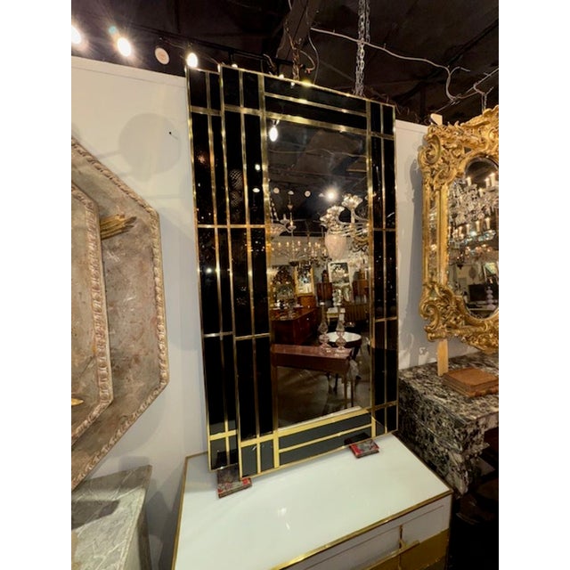 Modern Italian Designer Black Glass and Polished Brass Mirrors For Sale In Dallas - Image 6 of 6