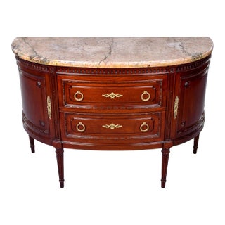 Empire Style Demi Lune Marble Topped Two Door Commode With Two Drawers For Sale