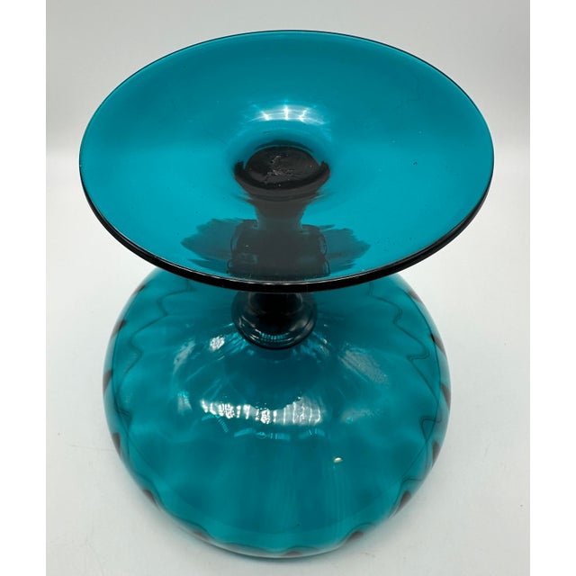 Vintage Italian Empoli Glass Footed Compote Candy Dish For Sale In San Diego - Image 6 of 6