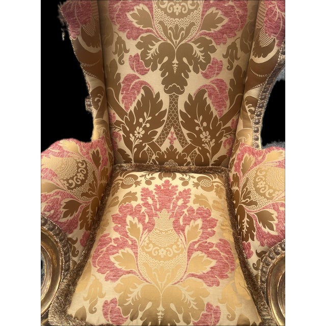 Vintage Venetian Rococo Giltwood High-Back Wingback Armchair 55” For Sale - Image 12 of 15