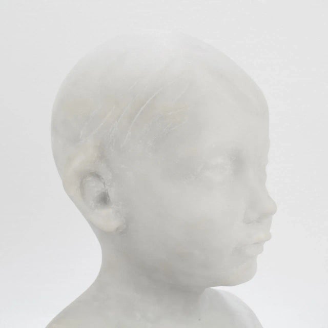 Carved Renaissance Style Cararra Marble Bust of a Child After Desiderio For Sale - Image 9 of 13