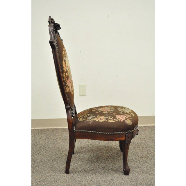 Antique Victorian Carved Rosewood & Needlepoint Side Chair Chairish
