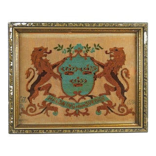 Antique Swedish Needlepoint Coat of Arms For Sale
