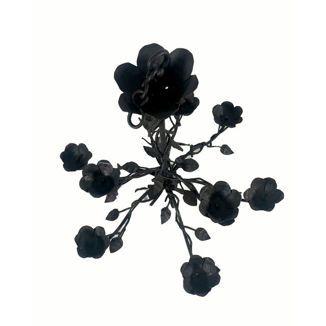 Handcrafted Wrought Iron Floral Candle Chandelier, 1990s For Sale - Image 6 of 7