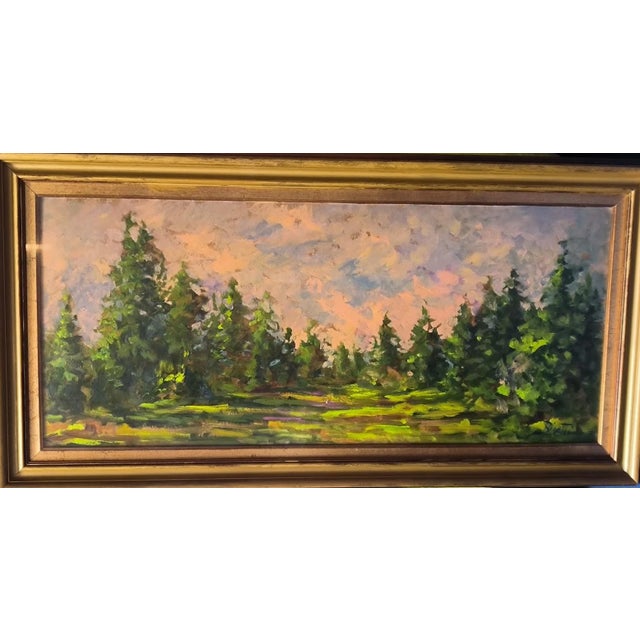 Italo Bigatti, Pine Forest at Sunset, Oil on Hardboard, 1981, Framed For Sale - Image 3 of 3