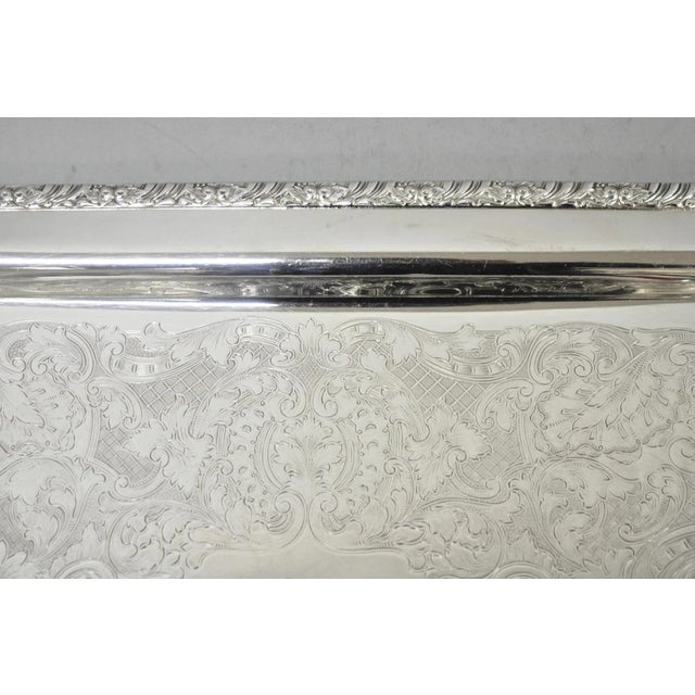 Metal Vintage Victorian Silver Plated Twin Handle Platter Bar Tray by Henley Community For Sale - Image 7 of 13