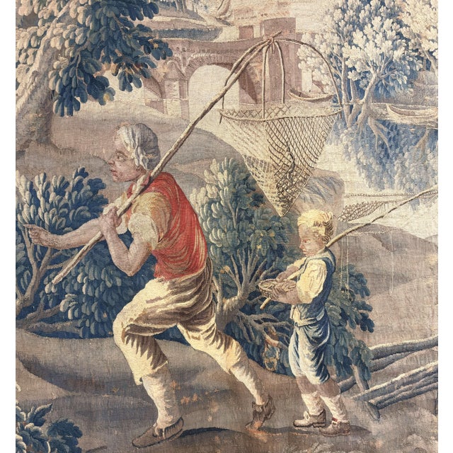 18th Century French Aubusson Pastoral Tapestry With Fishermen, Verdure & Castle For Sale - Image 9 of 12