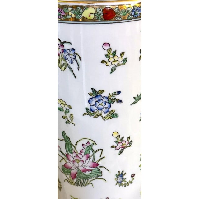 Vintage Chinese Porcelain Cylinder Vase / Umbrella Holder - 12" For Sale In New York - Image 6 of 8