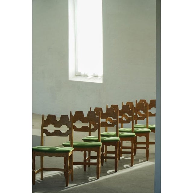 Wood Vintage Razorblade Chairs in Oak and Green Mohair by Henning Kjærnulf, 1960s, Set of 6 For Sale - Image 7 of 18