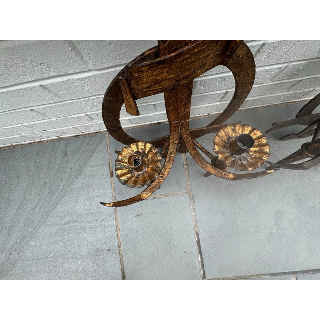 Monumental Pair of Antique New Orleans Hand-Forged Gilt Iron Spanish Revival Candle Sconces For Sale In Chicago - Image 6 of 10