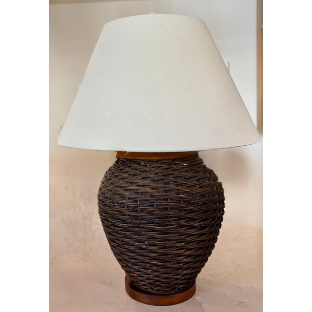Brown Lauren by Ralph Lauren Rattan and Wood Table Lamp, With Shade For Sale - Image 8 of 12