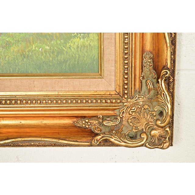 Original Artist Signed K. Kirum "Church in the Dale" Oil Painting in Carved Giltwood Frame For Sale - Image 13 of 16