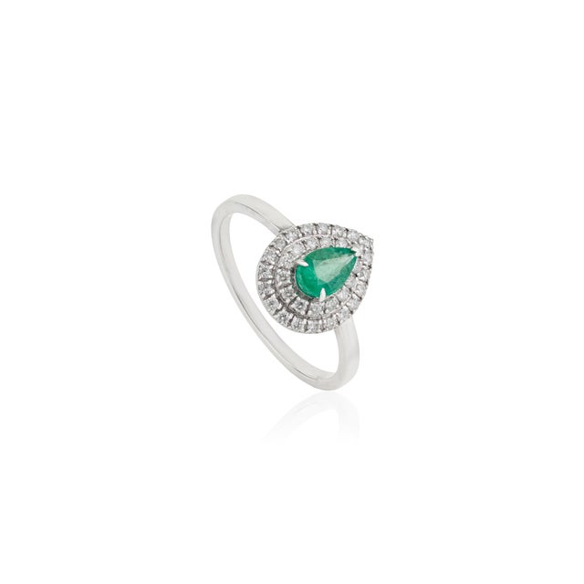 Early 21st Century VRJewels 14k Gold Emerald Diamond Double Halo Vintage Engagement Ring Size 4 For Sale - Image 5 of 16