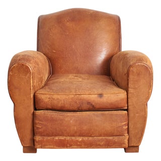 Vintage French Leather Club Chair, 1920s For Sale