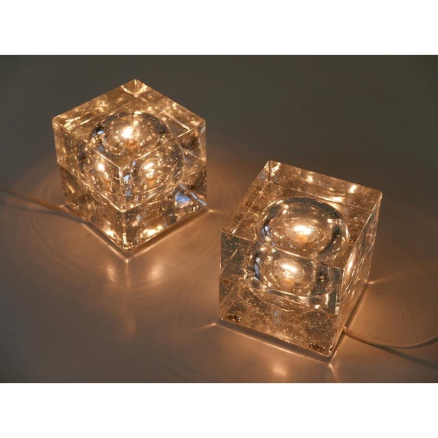 Hand-Blown Ice-Glass Cube Table Lamps by Müller & Zimmer, Germany, 1970s, Set of 2 For Sale - Image 10 of 18