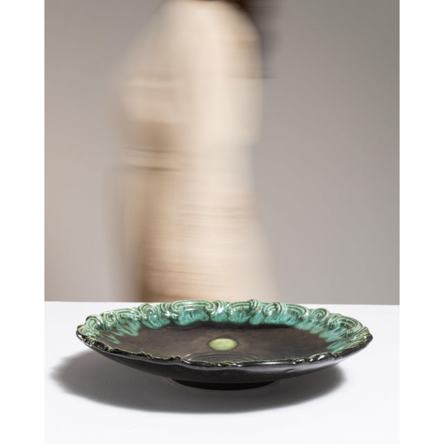 1970s Germany Mid-century Modern Forest Green Ceramic Serving Bowl For Sale - Image 13 of 15