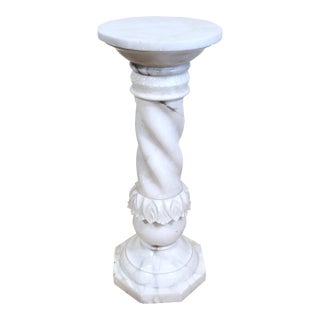 Vintage Italian Carved Carrara Marble Pedestal Plant Stand Column For Sale