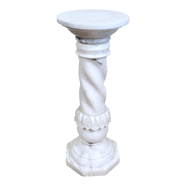 Vintage Italian Carved Carrara Marble Pedestal Plant Stand Column For Sale