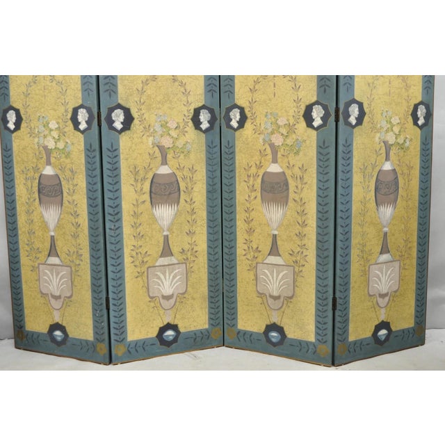 Late 20th Century Neoclassical Robert Adam Style 96" Large 4 Panel Folding Screen Room Divider For Sale - Image 4 of 18