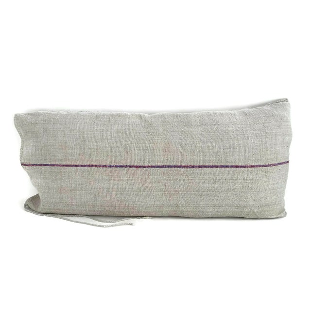 Vintage French grain sack fashioned into an oversized body pillow or sham. Has a woven blue and red stripe down the...