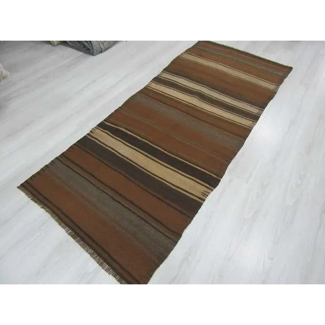 Mid 20th Century Vintage Turkish Kilim Striped Handwoven Runner Rug - 3′8″ × 8′10″ For Sale - Image 5 of 5
