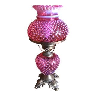 Mid 20th Century Fenton Cranberry Opalescent Hobnail Electric Table Lamp For Sale
