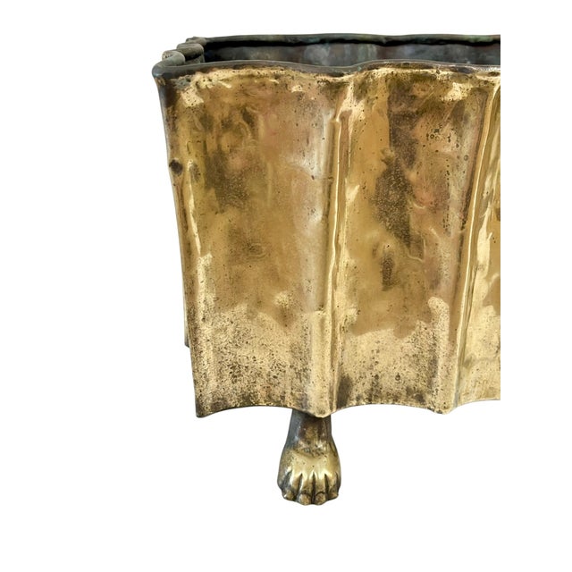Metal Vintage Mid Century Brutalist Italian Brass Planter Paw Feet For Sale - Image 7 of 18