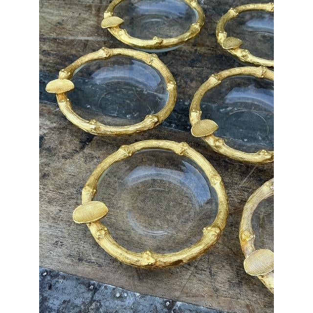 Vintage Gilt Bamboo Table Setting Personal Ashtrays - Set of 8 For Sale - Image 4 of 11
