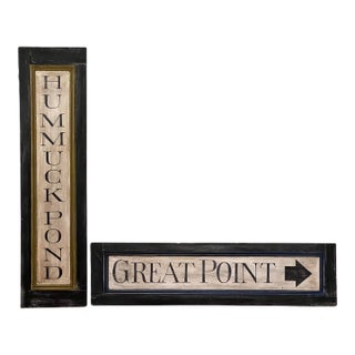 Pair of Large Vintage Painted Wood Coastal Nantucket Wall Signs, 2000 For Sale
