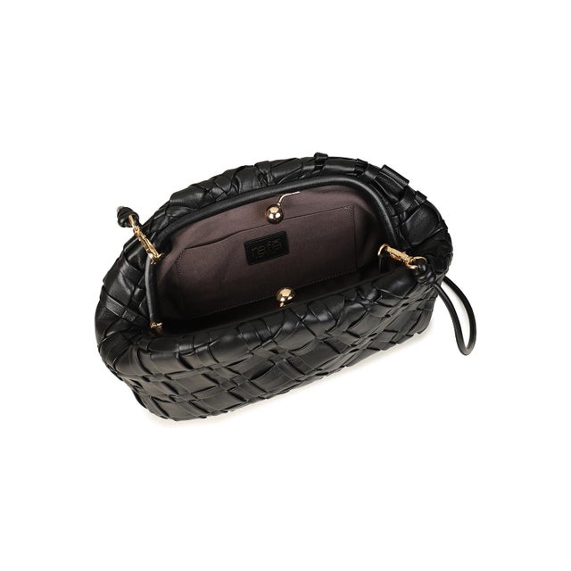 Contemporary Rafe Aya Woven Leather Frame Clutch in Black For Sale - Image 3 of 5