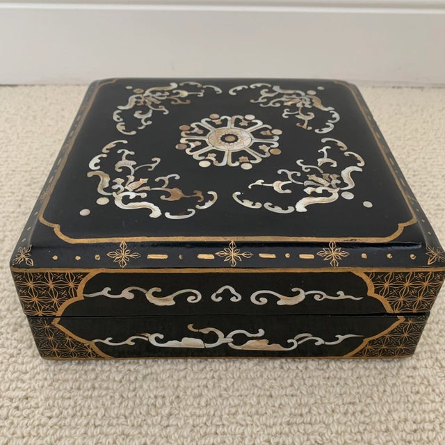 Black Chinoiserie Mother of Pearl Inlaid Box For Sale - Image 8 of 10