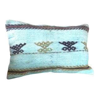 Turquoise & Grey Kilim Woven Decorative Bolster Pillow For Sale