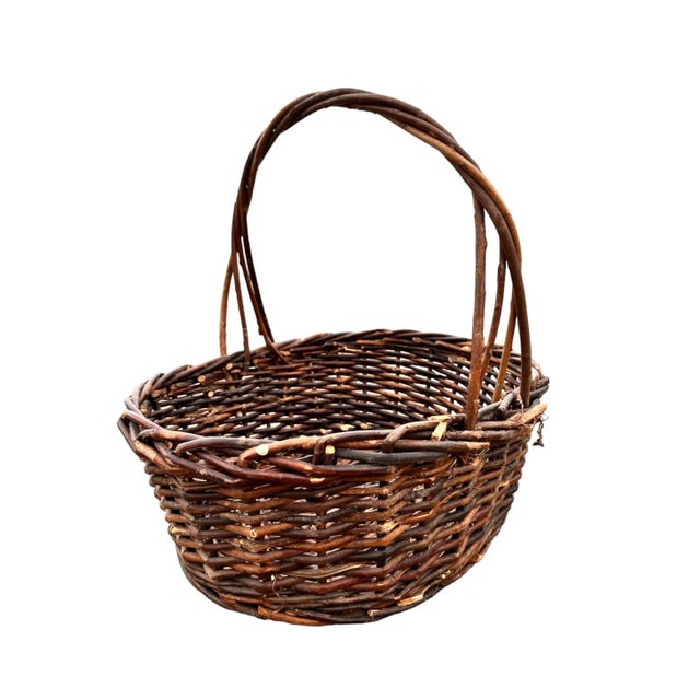 1970s Dark Willow Gathering Basket For Sale - Image 9 of 9