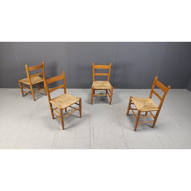 Mid-Century Oak and Wicker Dining Chairs, 1970s, Set of 4 For Sale - Image 9 of 13