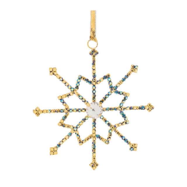 Contemporary Jeweled Metal Snowflake Ornament (Set of 12) For Sale - Image 3 of 6