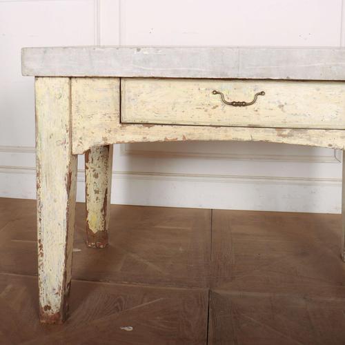 Wonderful 19th century original painted country house one drawer pastry table with a fabulous 3"(8cms) thick marble top....
