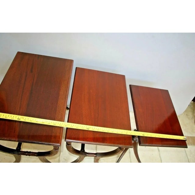 1910s Antique Nesting Tables Solid Mahogany Roman Empire Chippendale Style - Set of 3 For Sale - Image 10 of 10