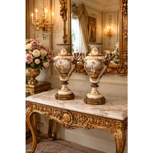 19th Sevres Louis XVI Gilt Porcelain Bronze Vases Pair For Sale - Image 18 of 18