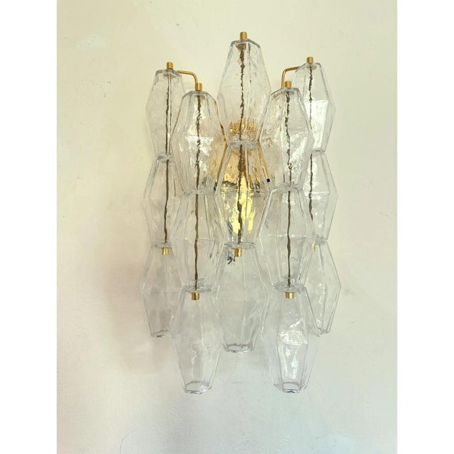Contemporary Transparent Poliedri Murano Glass Gold Wall Sconce by Simoeng for Simoeng For Sale - Image 3 of 8