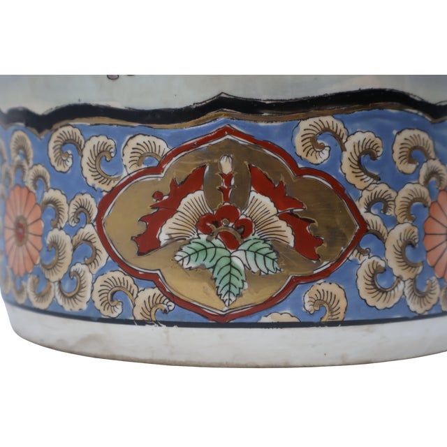 Ceramic Vintage Macau Hand-Painted Porcelain Umbrella Stand With Floral Garden, Raised Enamels & Gilt Detail For Sale - Image 7 of 18