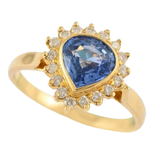 Genuine Blue Sapphire and Halo Diamond Engagement Ring Size 7