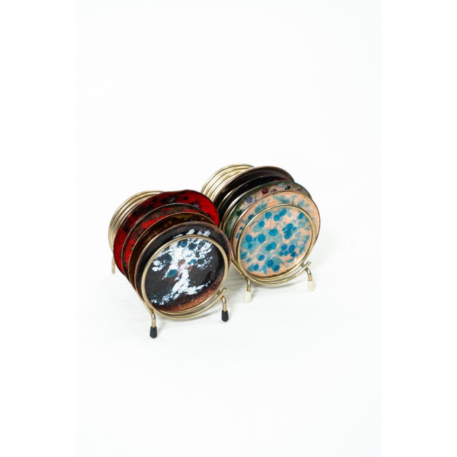 Vintage Enamel Copper Coasters, 1960s, Set of 2 For Sale - Image 4 of 6
