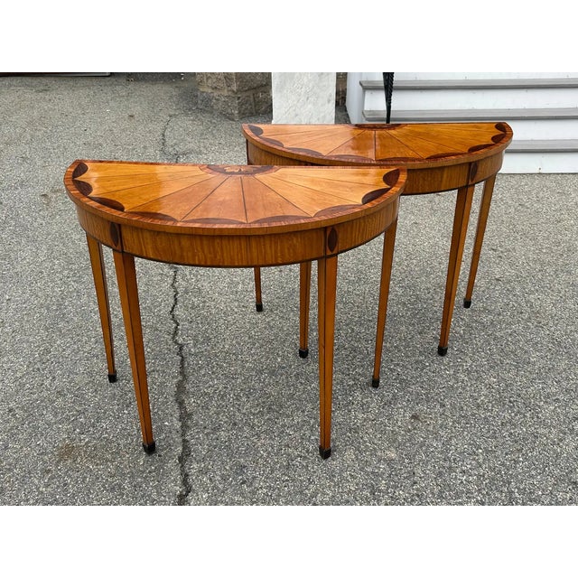 Pair of 19th Century English Satinwood Demi-Lune Tables For Sale - Image 10 of 10