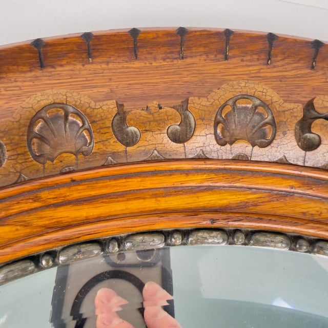 Late 19th Century Victorian Hand Carved Round Oak Mirror For Sale - Image 5 of 13