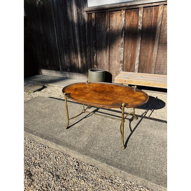 Late 20th Century Patch Burl Wood Top + Brass Base Oval Coffee Table For Sale - Image 13 of 13