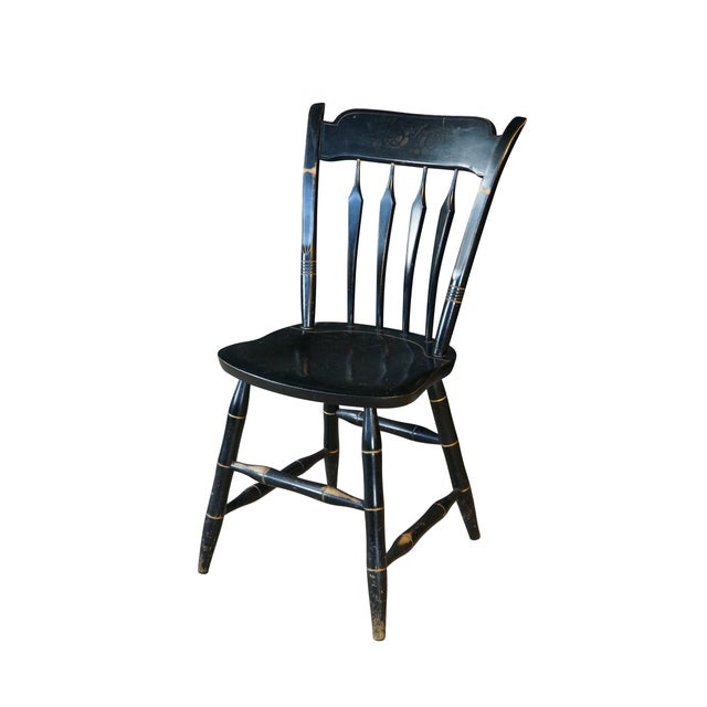 This vintage S. Bent & Bros. Colonial Revival Windsor chair features a classic Hitchcock-style thumbback design. Crafted...